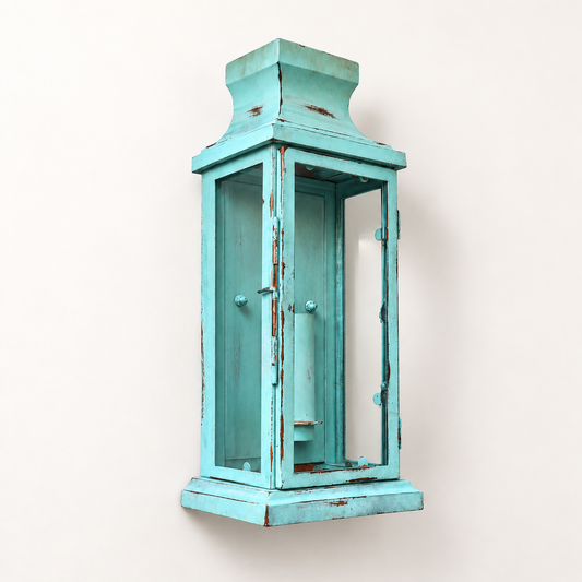 Reedham - Verdigris Effect Flush Wall Lantern Glass Sconce
