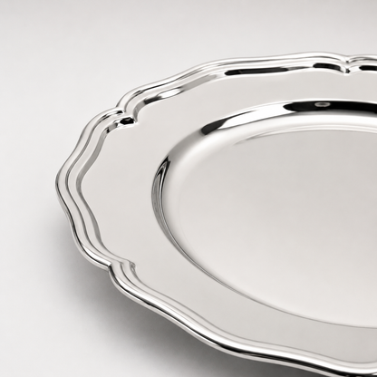Round Silver Nickel Victorian Serving Tray | 30cm Mirror Finish Drinks Platter