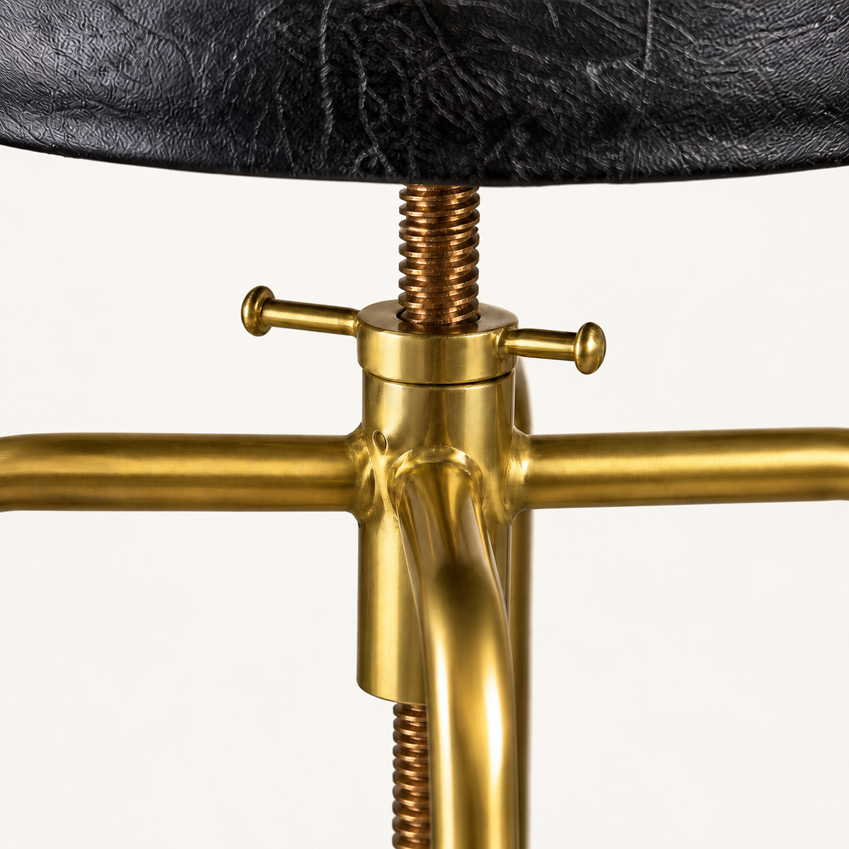 Antique Brass & Black Leather Adjustable Bar Stool