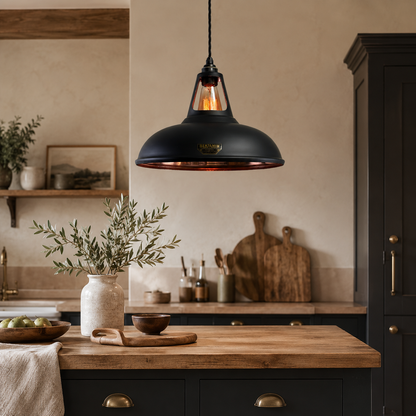 Cawston XL - Matt Black & Solid Copper Slotted Pendant Shade | 14 Inch