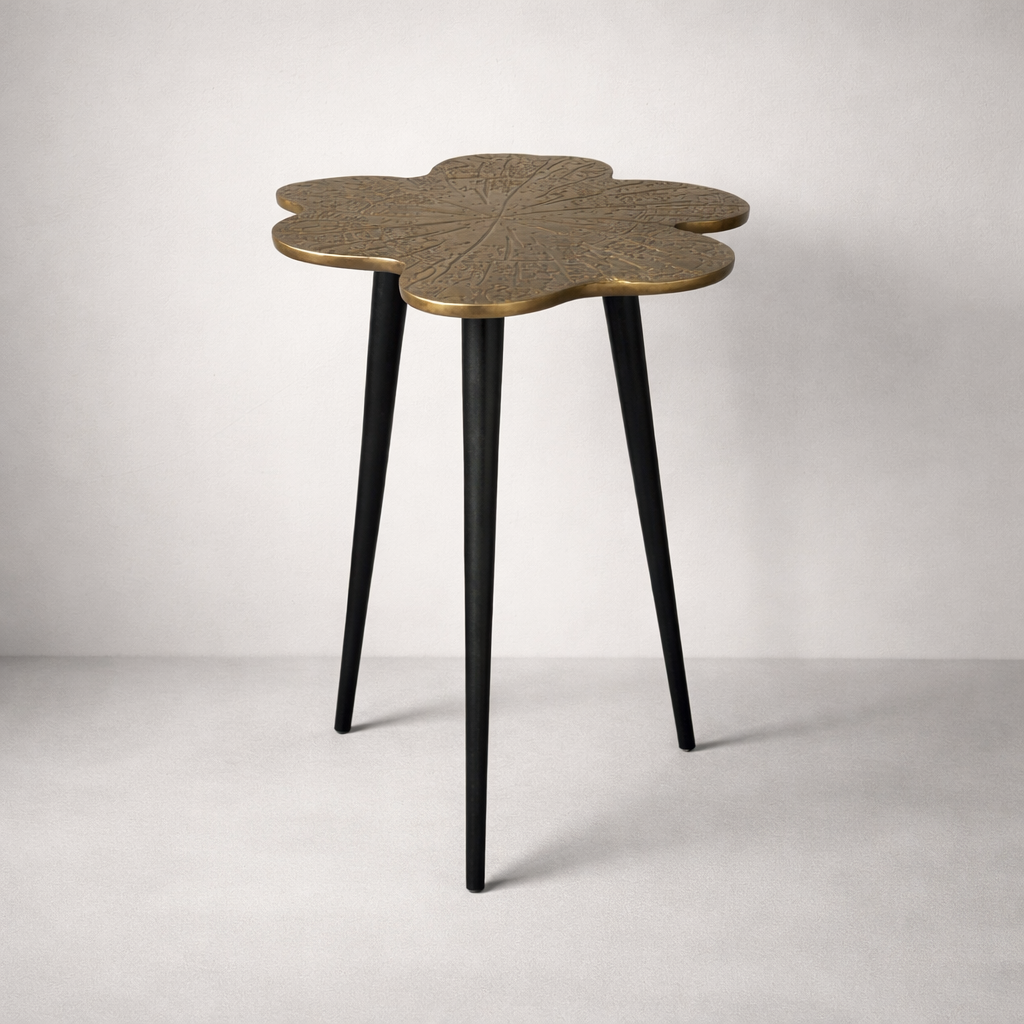 Brass Clover Side Table - Luxury Etched Botanical