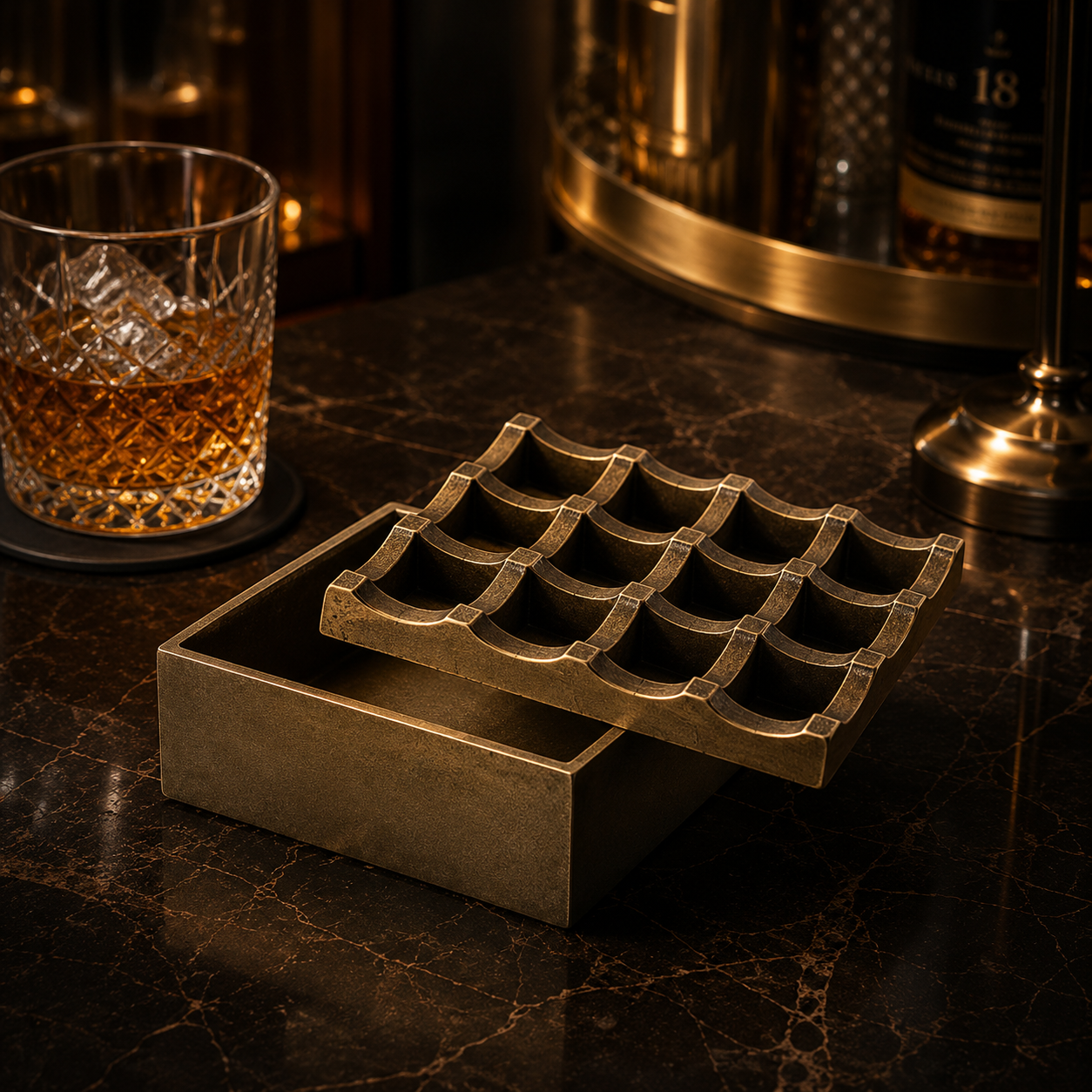 Antique Brass Cast Ashtray | Heavy Cigar Holder & Home Bar Decor