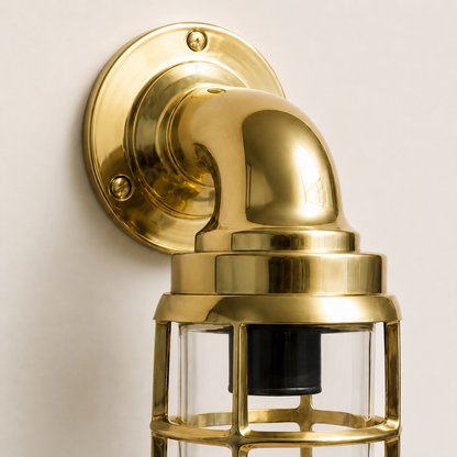 Beachamwell - Solid Brass Caged Swan Neck Outdoor & Bathroom Wall Light - 10.5 Inch