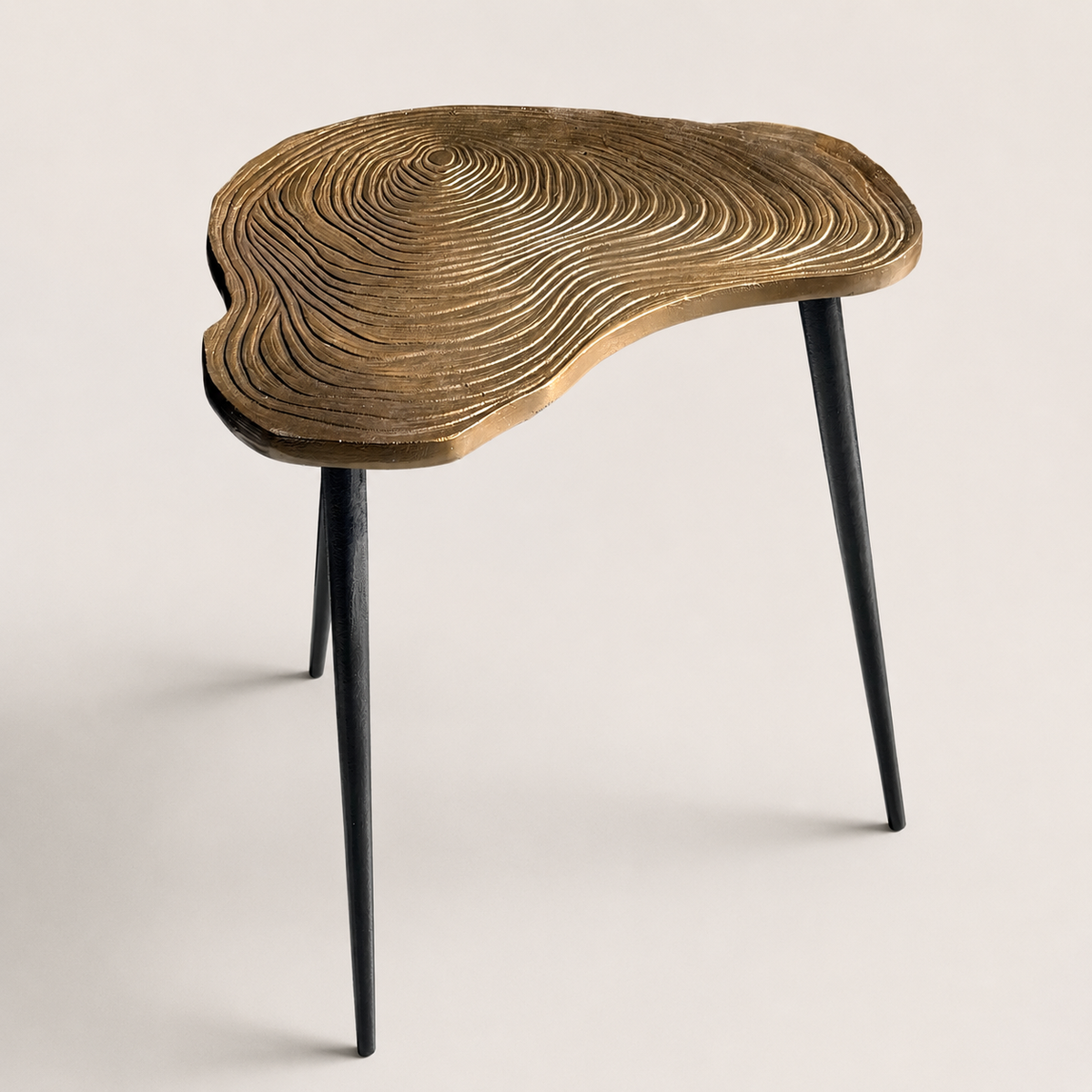 Brass Clover Side Table | Etched Top & Black Iron Legs