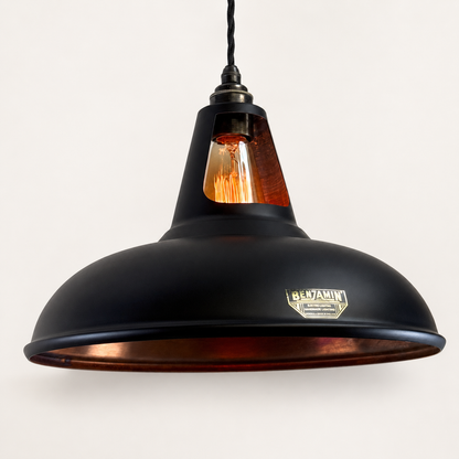 Cawston XL Matt Black & Antique Copper Coolicon Lampshade Pendant Light - 14 Inch