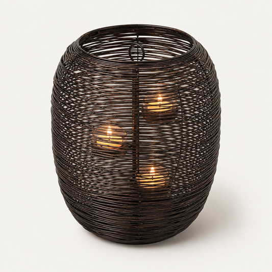 Botswana Black & Gold 3-Tier Tealight Lantern Candle Holder | 30cm