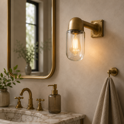 Langham - Raw Antique Brass Wall Light Outdoor & Bathroom Sconce