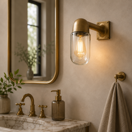 Langham - Raw Antique Brass Wall Light Outdoor & Bathroom Sconce