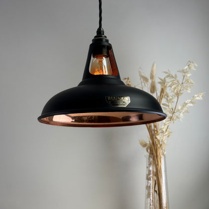 Cawston - Matt Black & Solid Copper Lampshade Slotted Design Pendant Ceiling Light - 11 Inch *Pre Order*