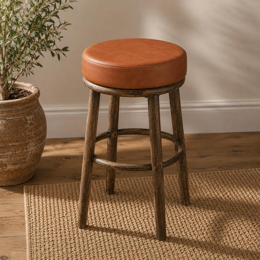 Tan Genuine Leather Round Replacement Stool Seat Pad - 31cm