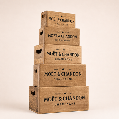 Moët & Chandon Inspired Wooden Champagne Storage Crates | Set of 5 or Individual Wood Boxes