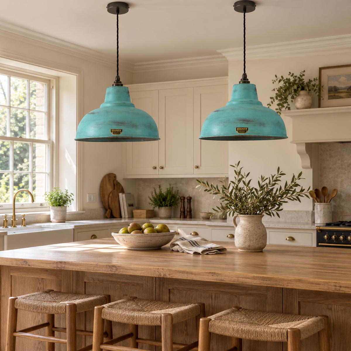 Salthouse XL Copper Verdigris Patina Lampshade Pendant Light - 14.5 Inch