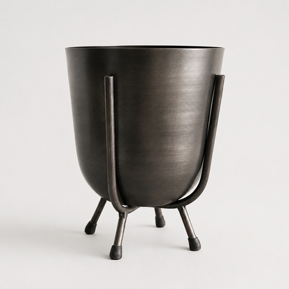 Pewter Grey Indoor Plant Pot & Stand | Small Metal Planter