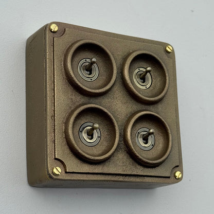 4 Gang 2 Way Antique Brass Light Switch | Solid Cast Bronze Finish