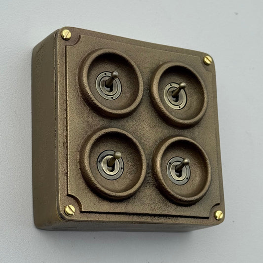 4 Gang 2 Way Antique Brass Light Switch | Solid Cast Bronze Finish
