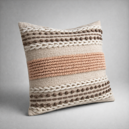 Handwoven Textured Stripe Cushion Cover - Blush & Natural