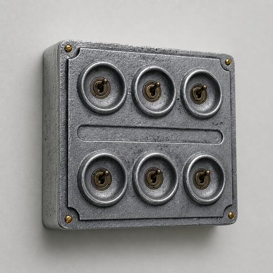 6 Gang 2 Way Solid Cast Metal Conduit Light Switch | Vintage Crabtree Style