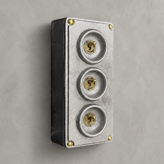 3 Gang 2 Way Solid Cast Metal Toggle Light Switch | Industrial Vintage Surface Mounted
