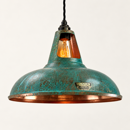 Cawston XL Solid Copper Verdigris Patina Coolicon Lampshade Pendant Light - 14 Inch