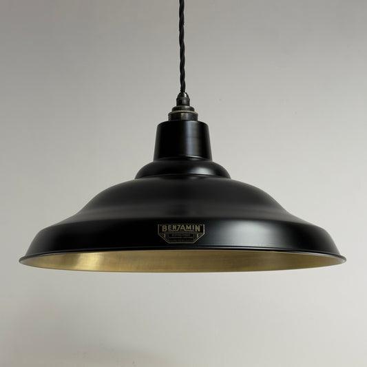 Bawsey - Matt Black & Antique Brass Lampshade Pendant Ceiling Light - 16 Inch