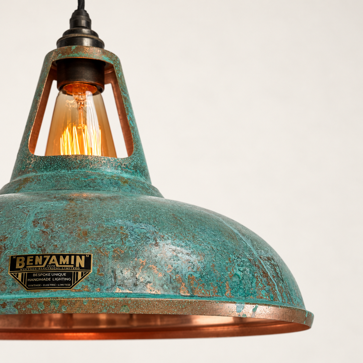 Cawston XL Solid Copper Verdigris Patina Coolicon Lampshade Pendant Light - 14 Inch