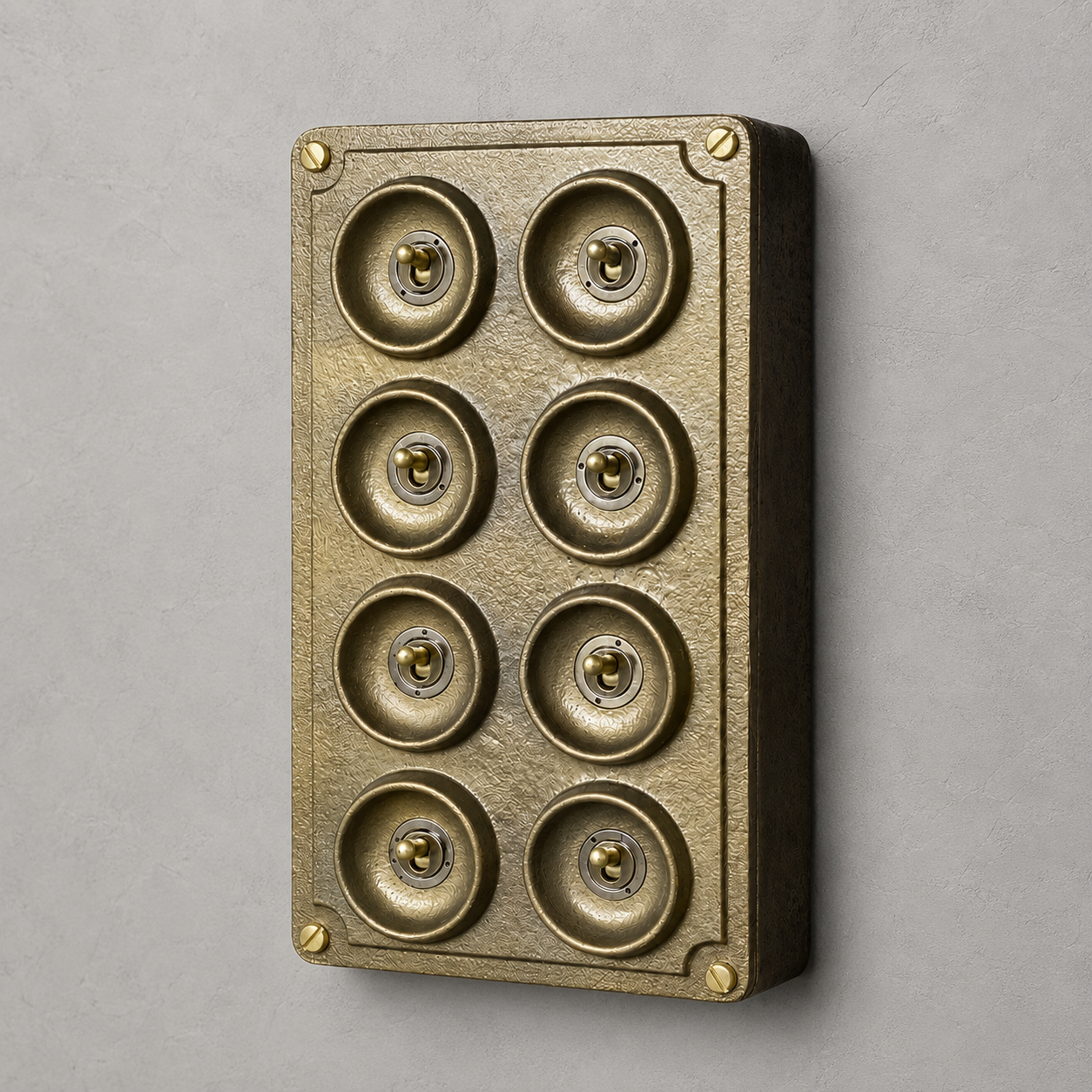 8 Gang 2 Way Bronze Cast Metal Toggle Light Switch | Industrial Surface Mounted Conduit Style