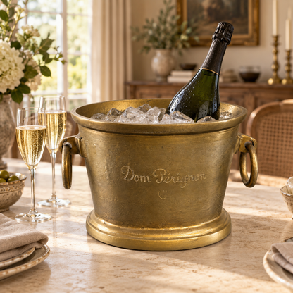 Dom Perignon Antique Brass Engraved Champagne Ice Bucket