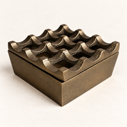 Antique Brass Medium Ashtray | Heavy Cigar Holder & Home Bar Decor (Factory Second)