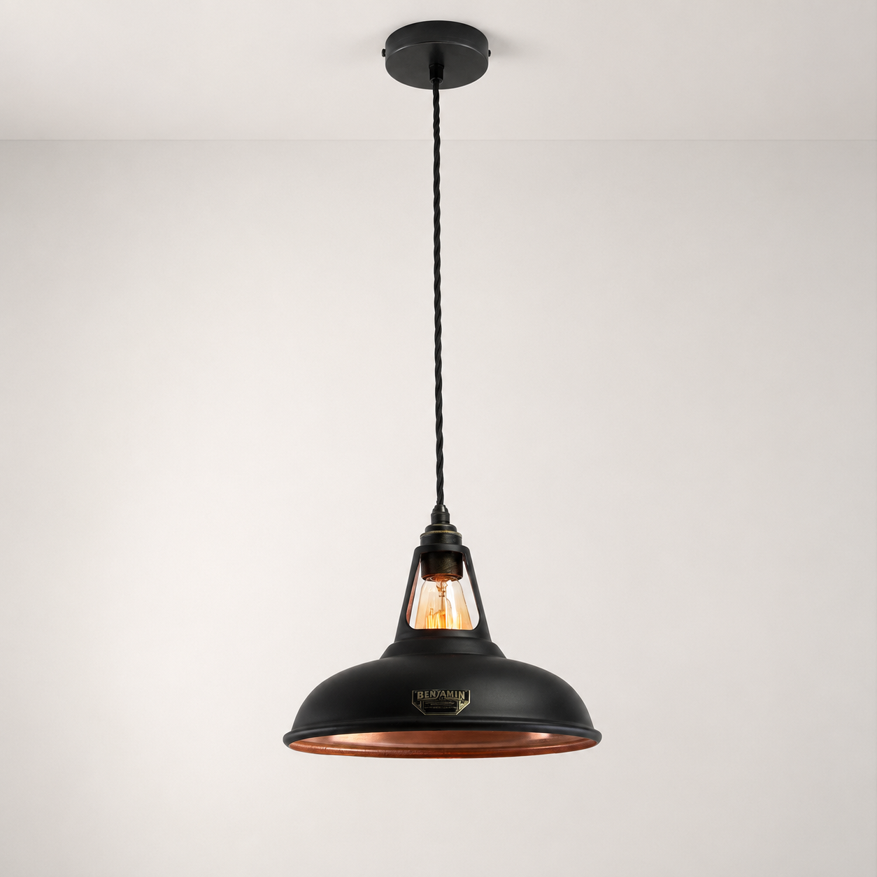 Cawston - Matt Black & Antique Copper Coolicon Lampshade Pendant Light - 11 Inch