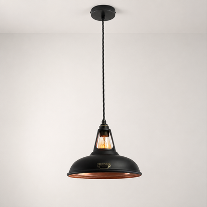 Cawston - Matt Black & Antique Copper Coolicon Lampshade Pendant Light - 11 Inch
