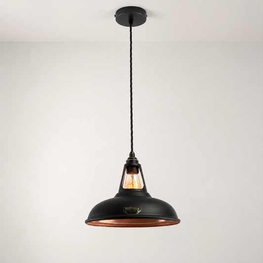 Cawston - Matt Black & Antique Copper Coolicon Lampshade Pendant Light - 11 Inch