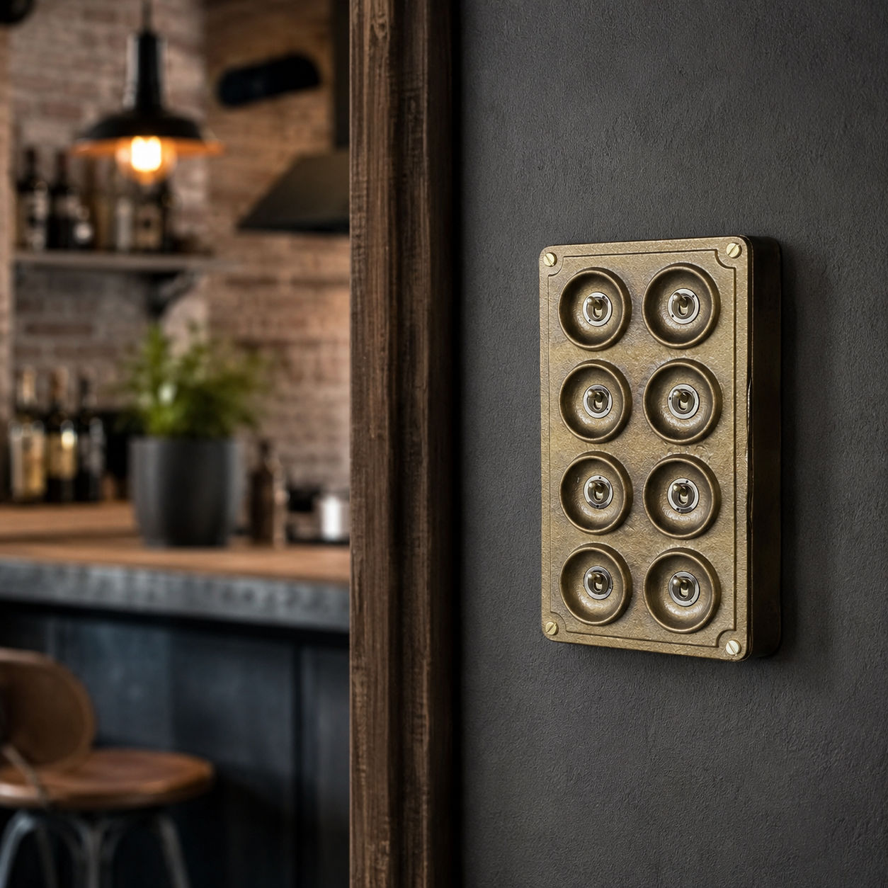 8 Gang 2 Way Bronze Cast Metal Toggle Light Switch | Industrial Surface Mounted Conduit Style