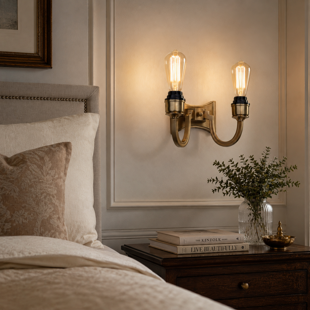 Double Antique Brass Wall Sconce Light | Vintage Industrial Twin Wall Lamp