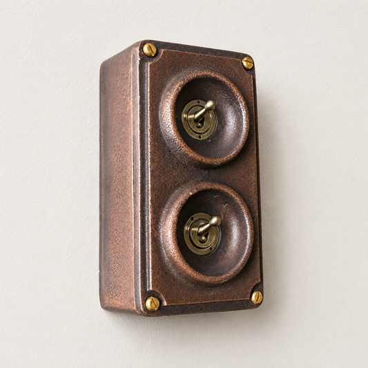 Double 2 Gang Antique Copper Solid Cast Metal Surface Mounting Conduit Light Switch Industrial 2 Way