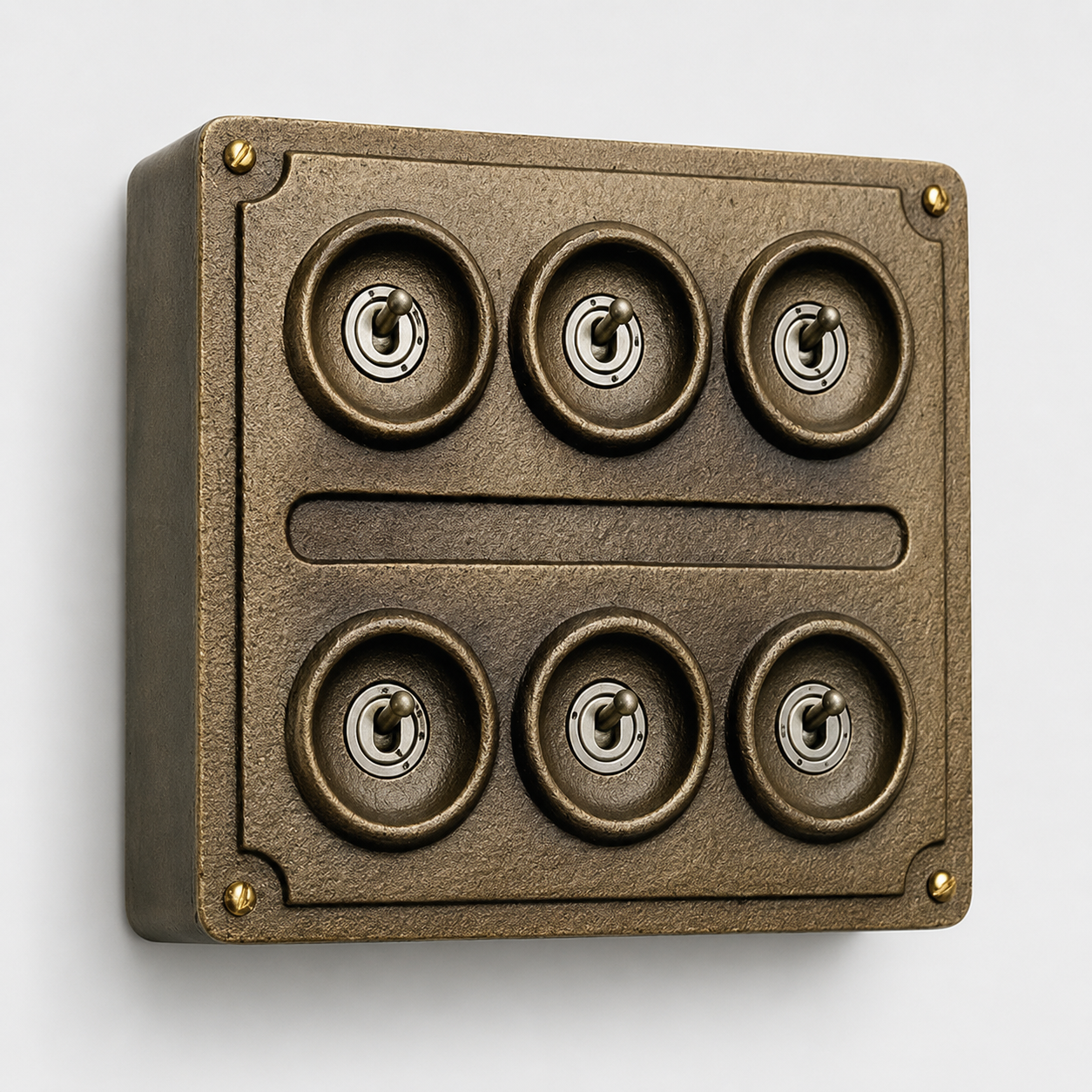 6 Gang 2 Way Antique Brass Solid Cast Metal Toggle Light Switch | Industrial Vintage Style