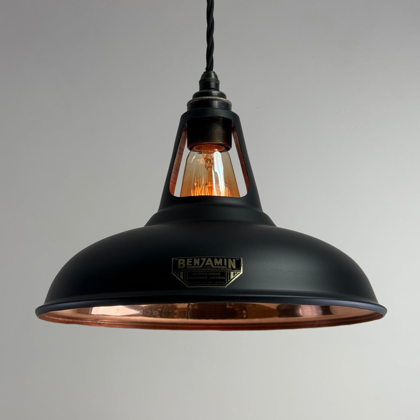 Cawston - Matt Black & Solid Copper Lampshade Slotted Design Pendant Ceiling Light - 11 Inch *Pre Order*