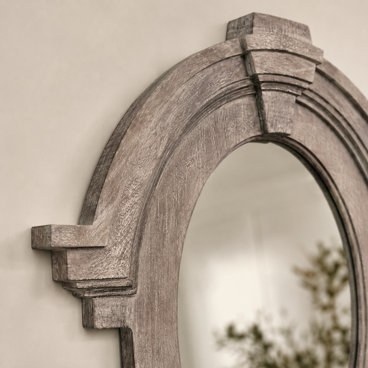 Mansard Arched Mirror | Hand-Carved Whitewashed Mango Wood