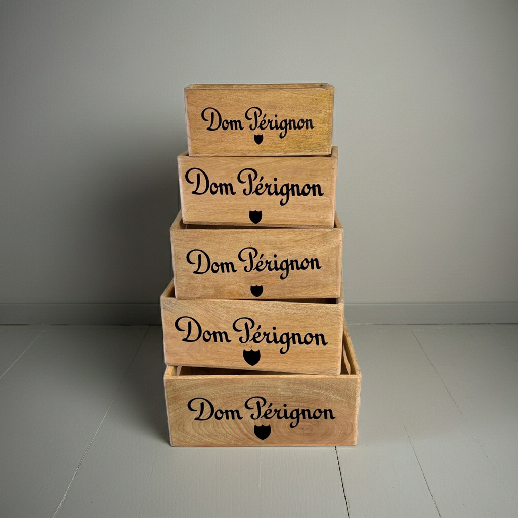 Dom Perignon Storage Wooden Champagne Crates Natural Finish