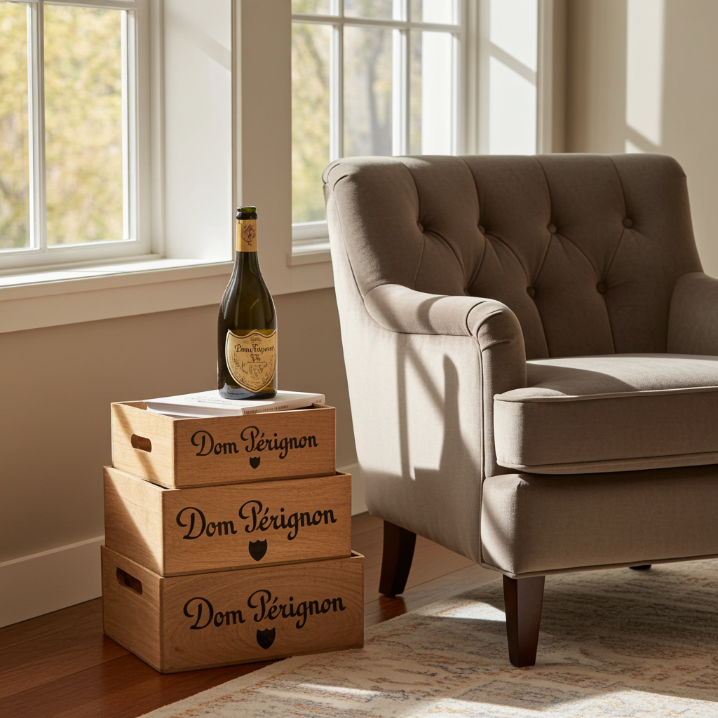 Dom Perignon Storage Wooden Champagne Crates Natural Finish