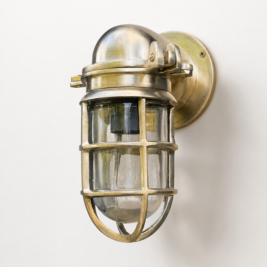 Happisburgh Raw Solid Brass Outdoor & Bathroom Wall Light - 10 Inch