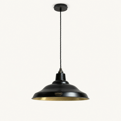 Bawsey Matt Black & Antique Brass Lampshade Pendant Light - 16 Inch