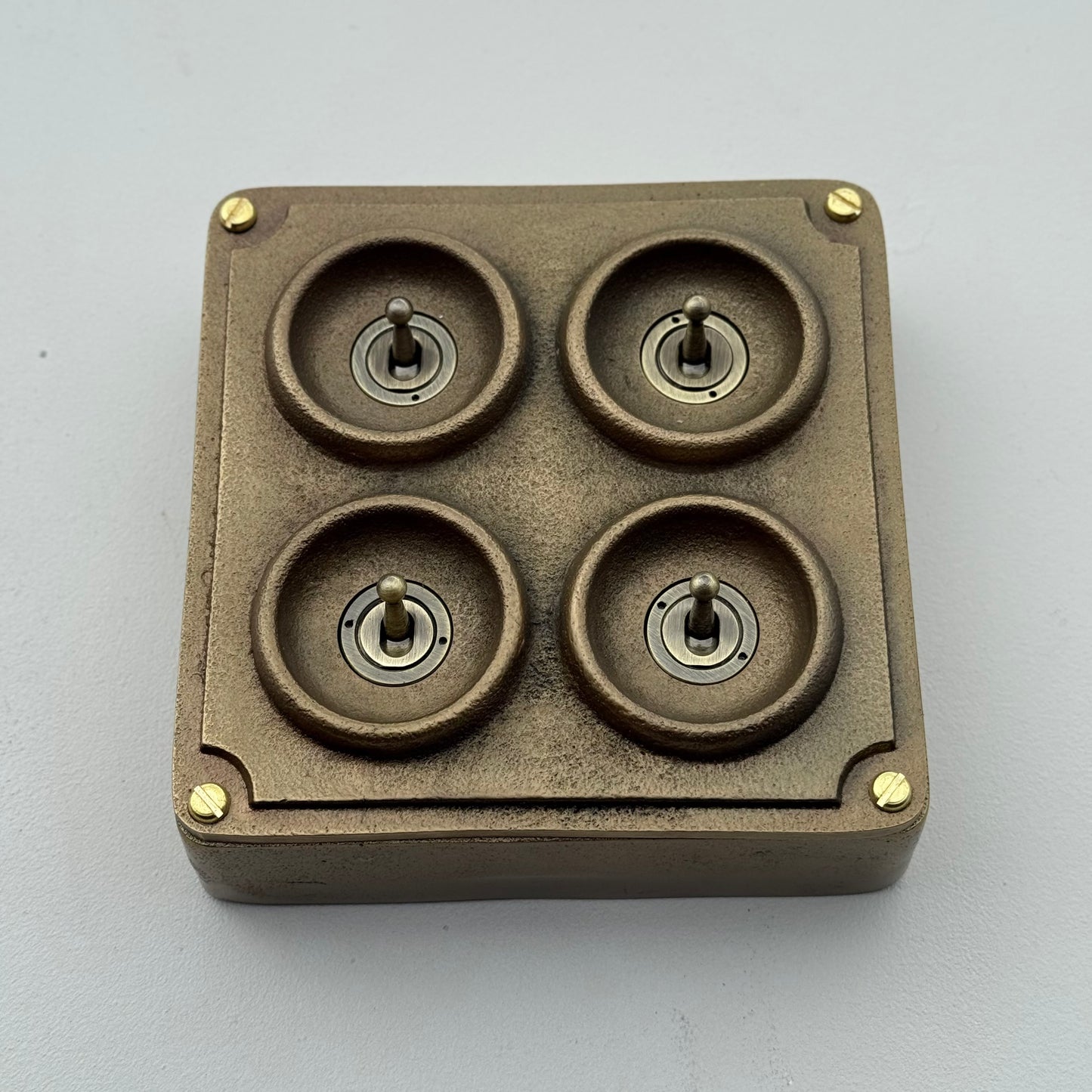 4 Gang 2 Way Antique Brass Light Switch | Solid Cast Bronze Finish