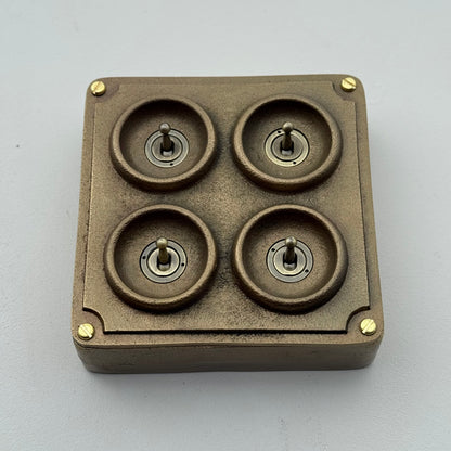 4 Gang 2 Way Antique Brass Light Switch | Solid Cast Bronze Finish