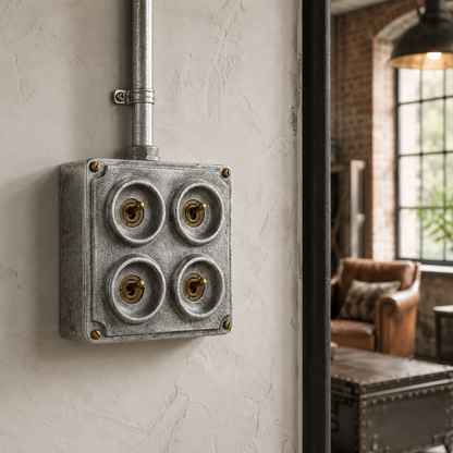 4 Gang 2 Way Solid Cast Metal Conduit Light Switch Industrial - Vintage Crabtree Style