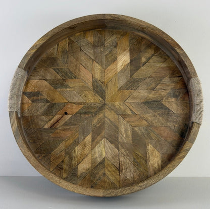 Moët & Chandon Champagne Medium Round Wooden Serving Tray Natural Wooden Patchwork