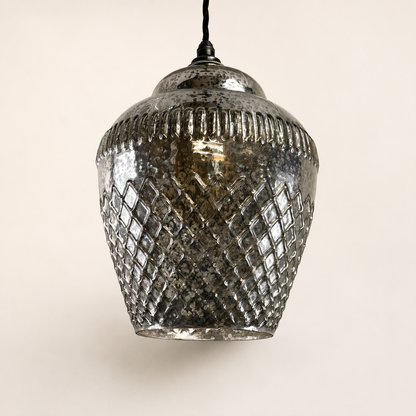 Vintage Mercury Glass Pendant Light | Diamond Cut Glass