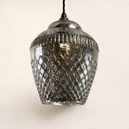 Vintage Mercury Glass Pendant Light | Diamond Cut Glass