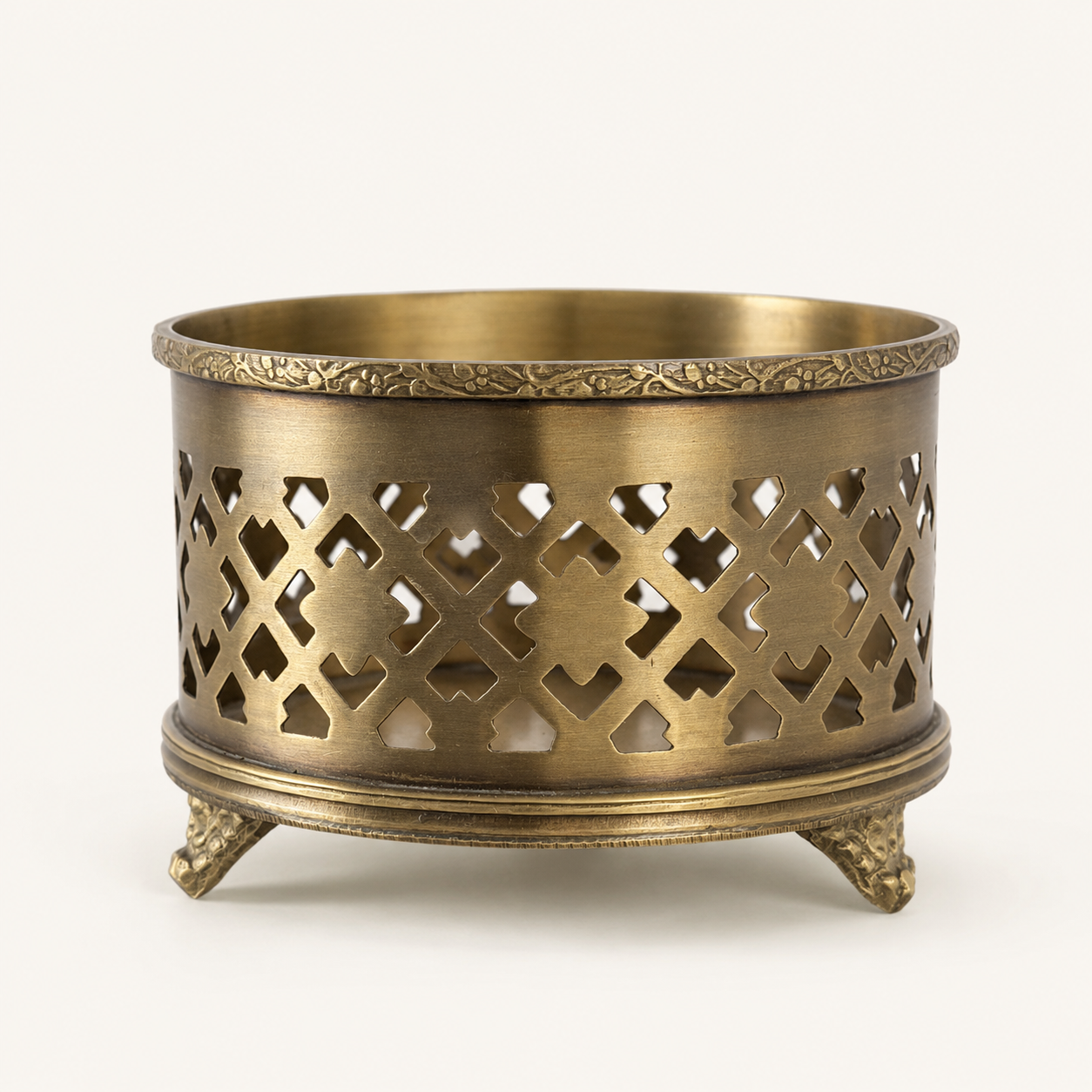 Antique Brass Wine Bottle Holder | Ornate Vintage Barware Stand