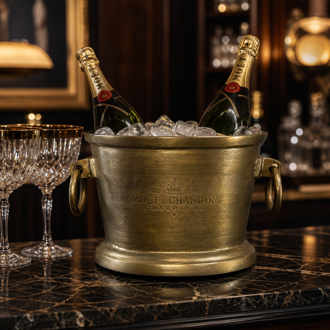 Moët & Chandon Antique Brass Champagne Ice Bucket | Great Gatsby Wine Cooler