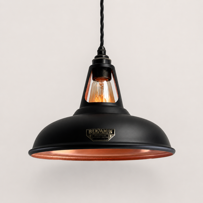Cawston - Matt Black & Antique Copper Coolicon Lampshade Pendant Light - 11 Inch